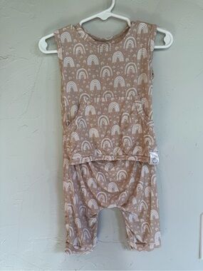 Sleeveless Tan Rainbow Print Baby Romper - Soft Everyday One-Piece